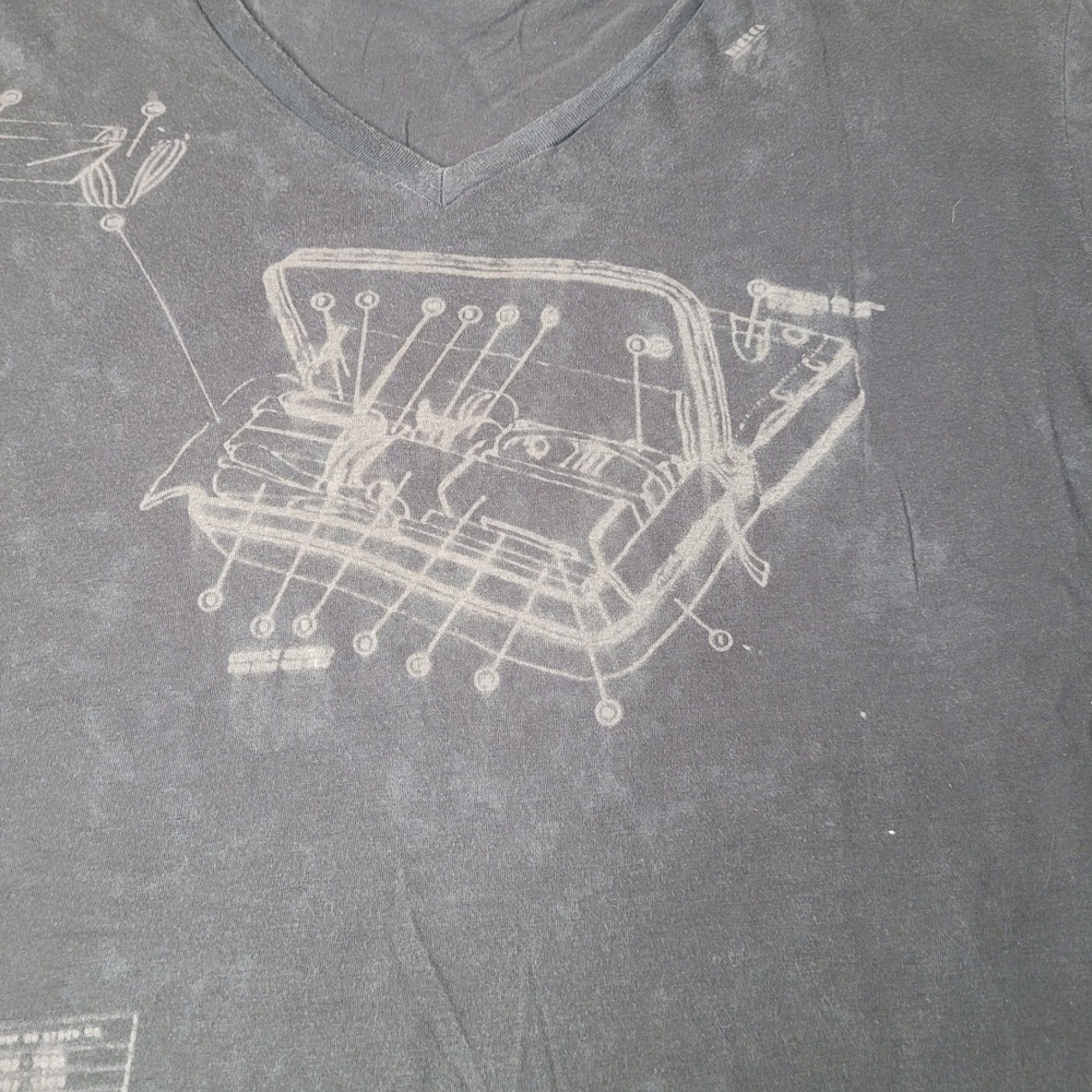 Diesel Mens V-Neck T-Shirt Faded Black Schematic Graphic Print Short Sleeve Tee - Picture 3 of 7